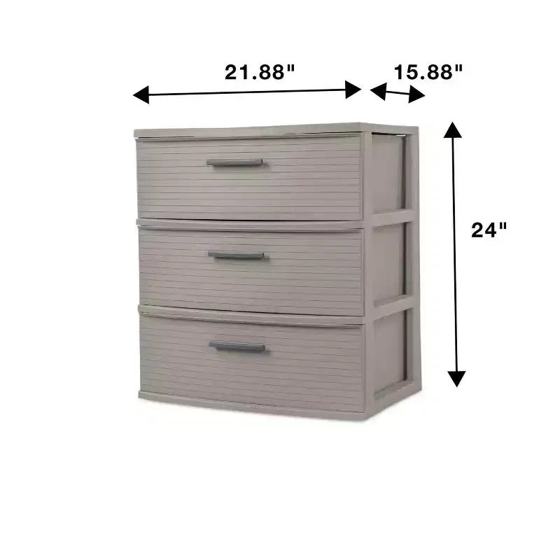 Tour large à 3 tiroirs gris foncé - Tiroirs de rangement en plastique, rangement universel portable, aucun assemblage requis