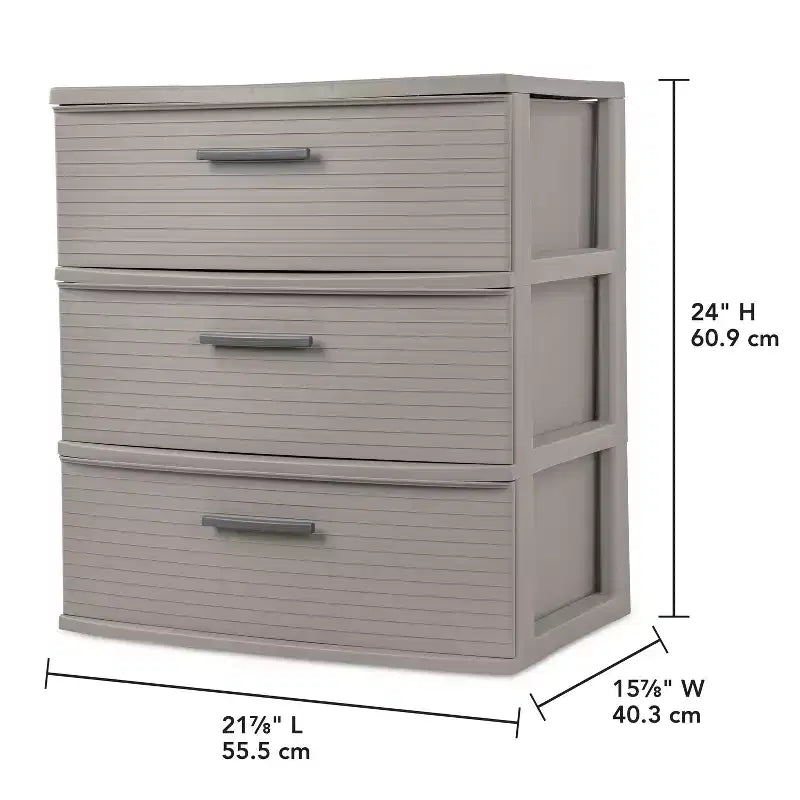 Tour large à 3 tiroirs gris foncé - Tiroirs de rangement en plastique, rangement universel portable, aucun assemblage requis