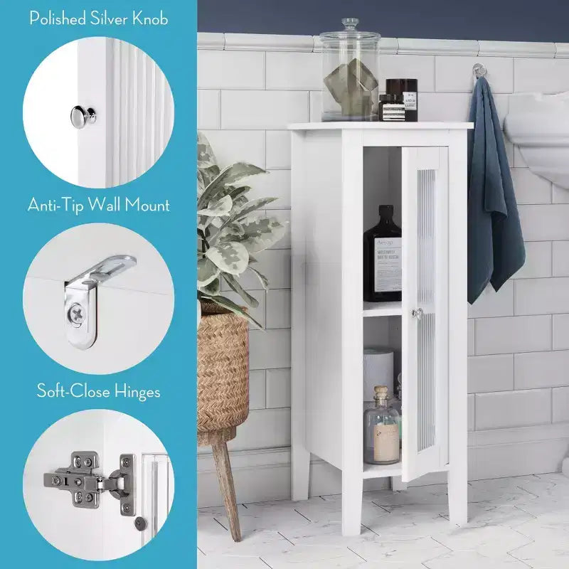 Meuble de rangement étroit pour salle de bain et buanderie à porte simple avec étagères réglables - Blanc