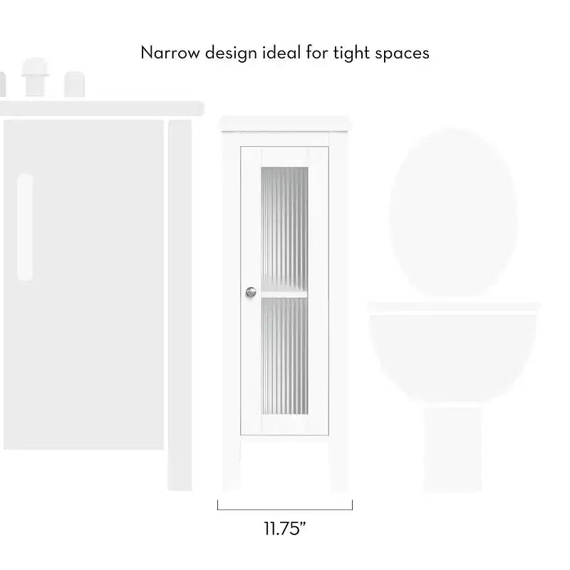 Meuble de rangement étroit pour salle de bain et buanderie à porte simple avec étagères réglables - Blanc