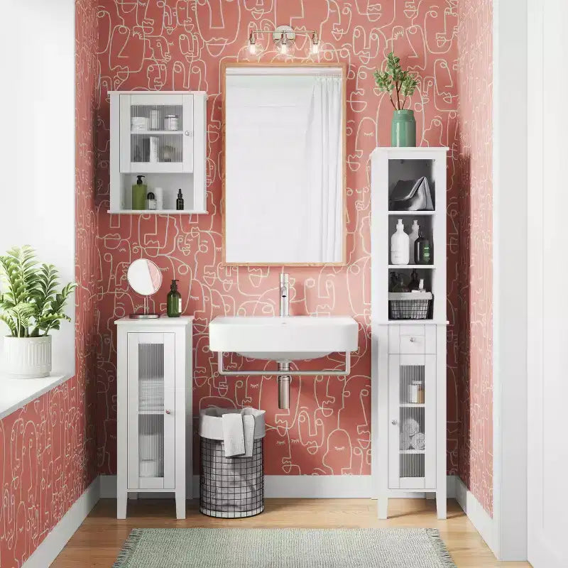 Meuble de rangement étroit pour salle de bain et buanderie à porte simple avec étagères réglables - Blanc