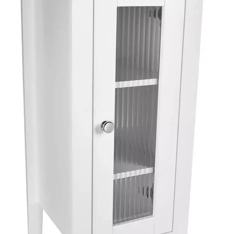 Meuble de Rangement Haut pour Salle de Bain avec Tiroir, Porte Vitrée et Étagères – Blanc