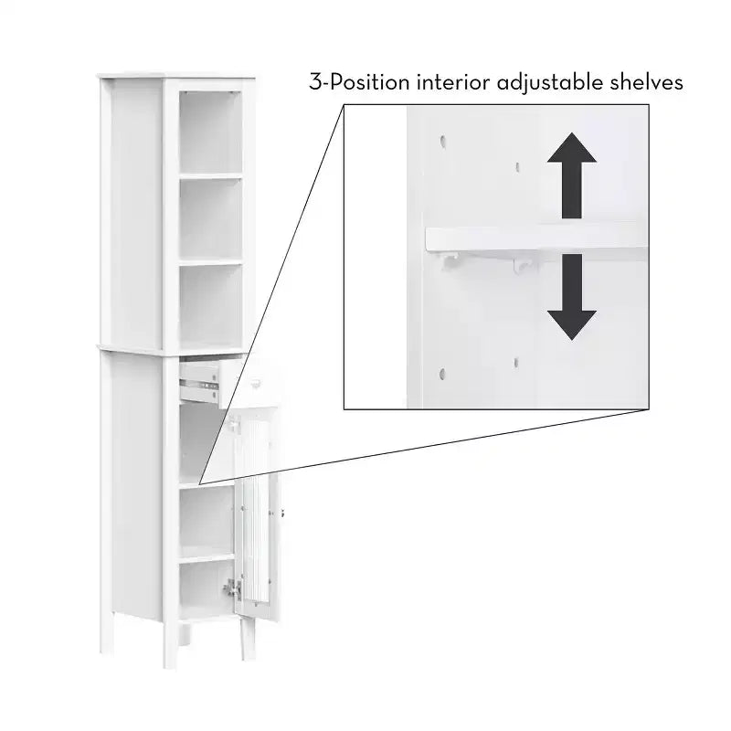 Meuble de Rangement Haut pour Salle de Bain avec Tiroir, Porte Vitrée et Étagères – Blanc
