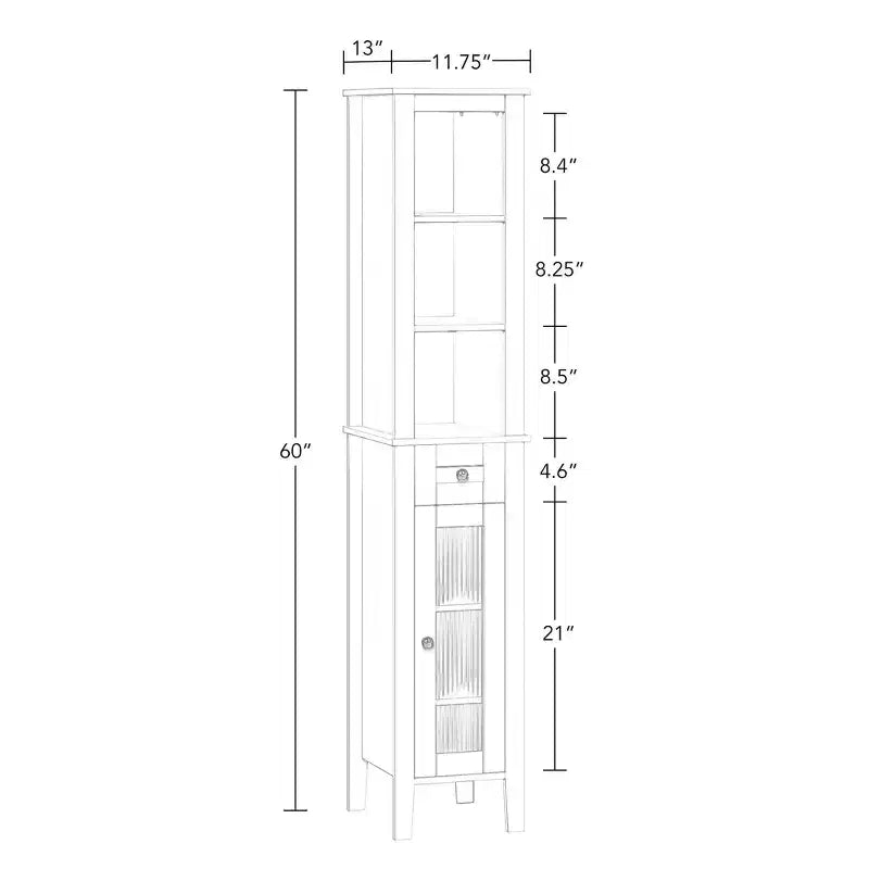 Meuble de Rangement Haut pour Salle de Bain avec Tiroir, Porte Vitrée et Étagères – Blanc
