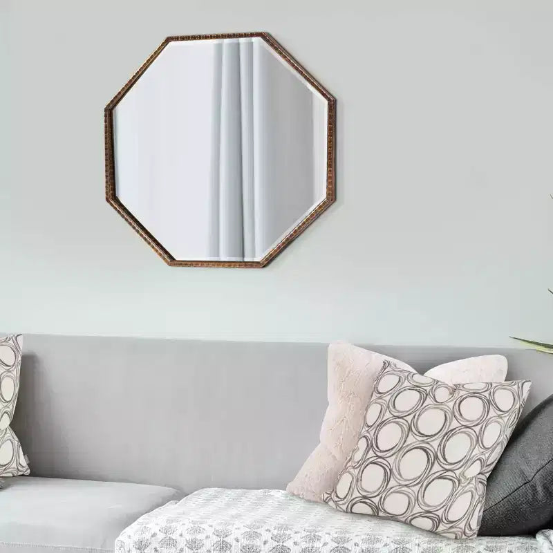 Miroir mural octogonal et décoratif : Or antique, cadre en fer, prêt à être accroché