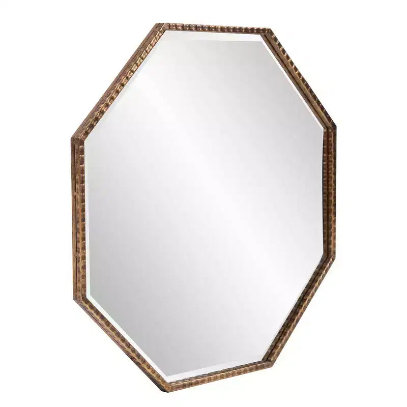 Miroir mural octogonal et décoratif : Or antique, cadre en fer, prêt à être accroché