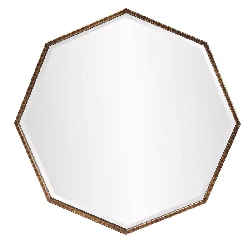 Miroir mural octogonal et décoratif : Or antique, cadre en fer, prêt à être accroché
