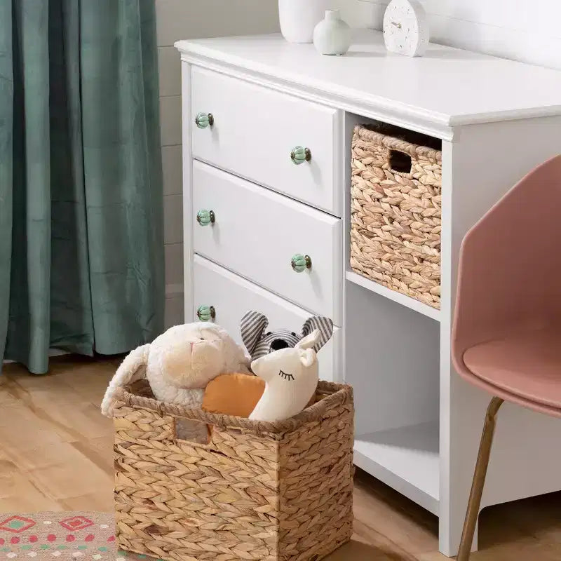 Commode pour enfant à 3 tiroirs avec paniers Blanc pur - Style Ferme, Rangement pour tout-petit