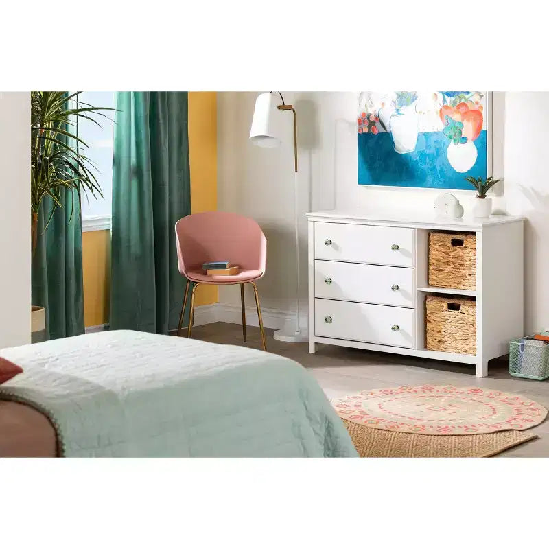 Commode pour enfant à 3 tiroirs avec paniers Blanc pur - Style Ferme, Rangement pour tout-petit