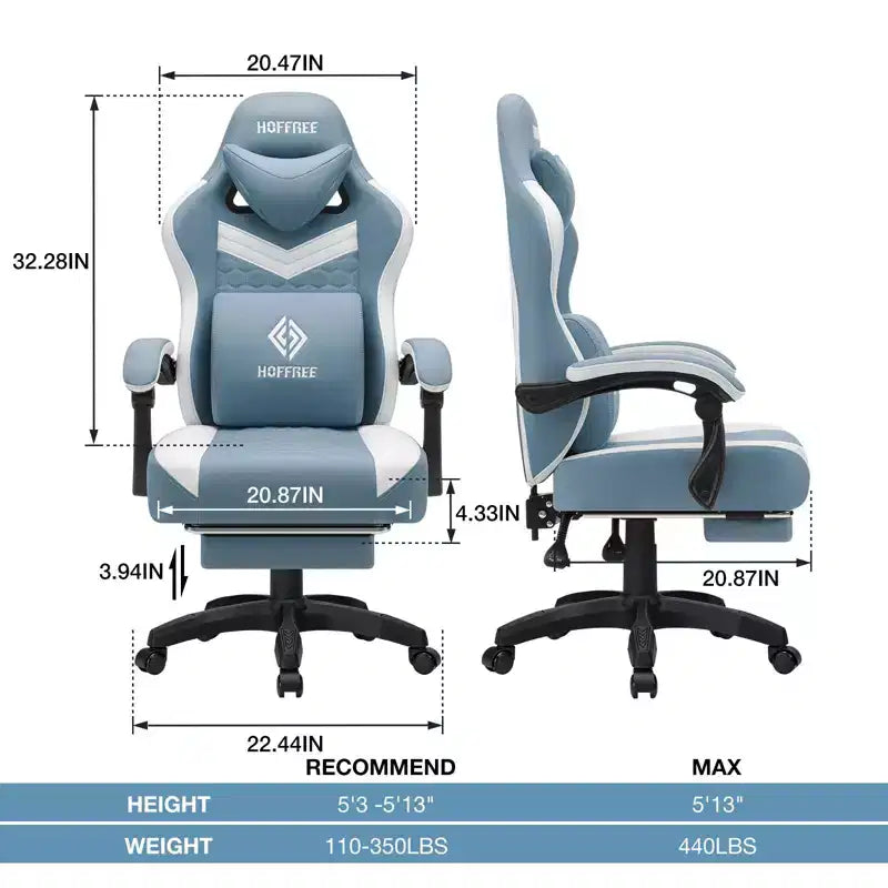 Chaise de bureau ergonomique de massage pour gamer en tissu respirant avec repose-pieds et réglable