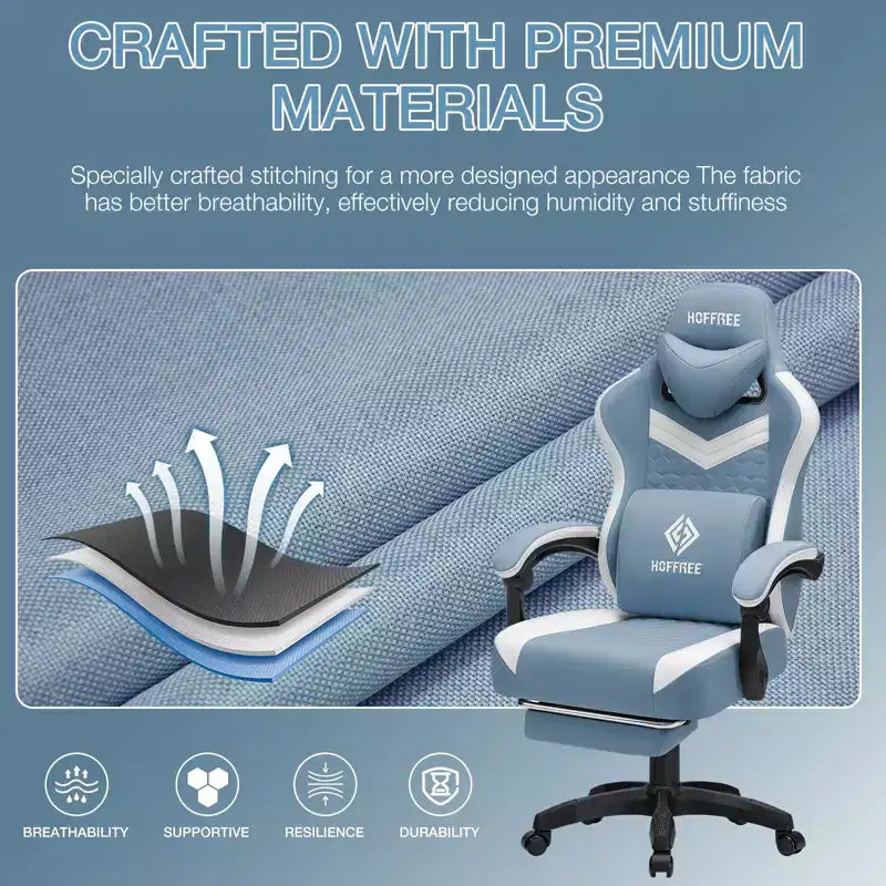 Chaise de bureau ergonomique de massage pour gamer en tissu respirant avec repose-pieds et réglable