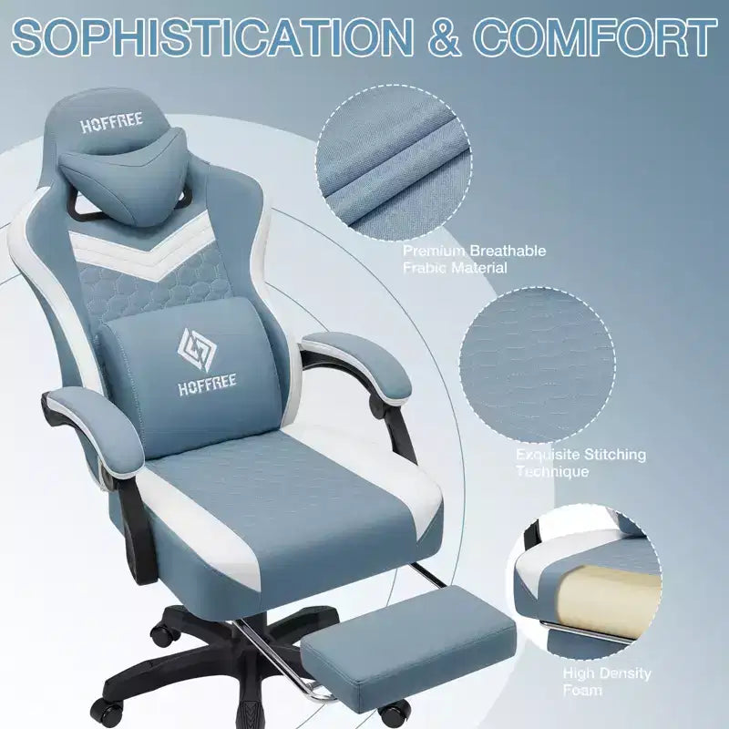 Chaise de bureau ergonomique de massage pour gamer en tissu respirant avec repose-pieds et réglable