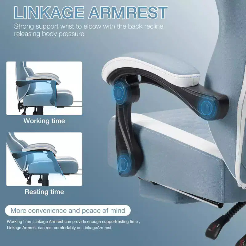 Chaise de bureau ergonomique de massage pour gamer en tissu respirant avec repose-pieds et réglable