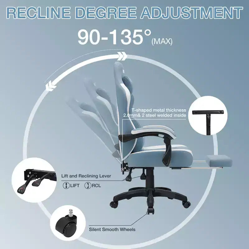 Chaise de bureau ergonomique de massage pour gamer en tissu respirant avec repose-pieds et réglable