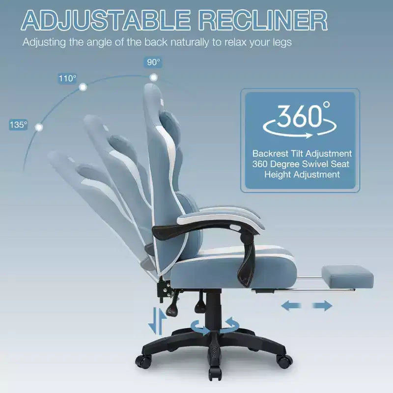 Chaise de bureau ergonomique de massage pour gamer en tissu respirant avec repose-pieds et réglable