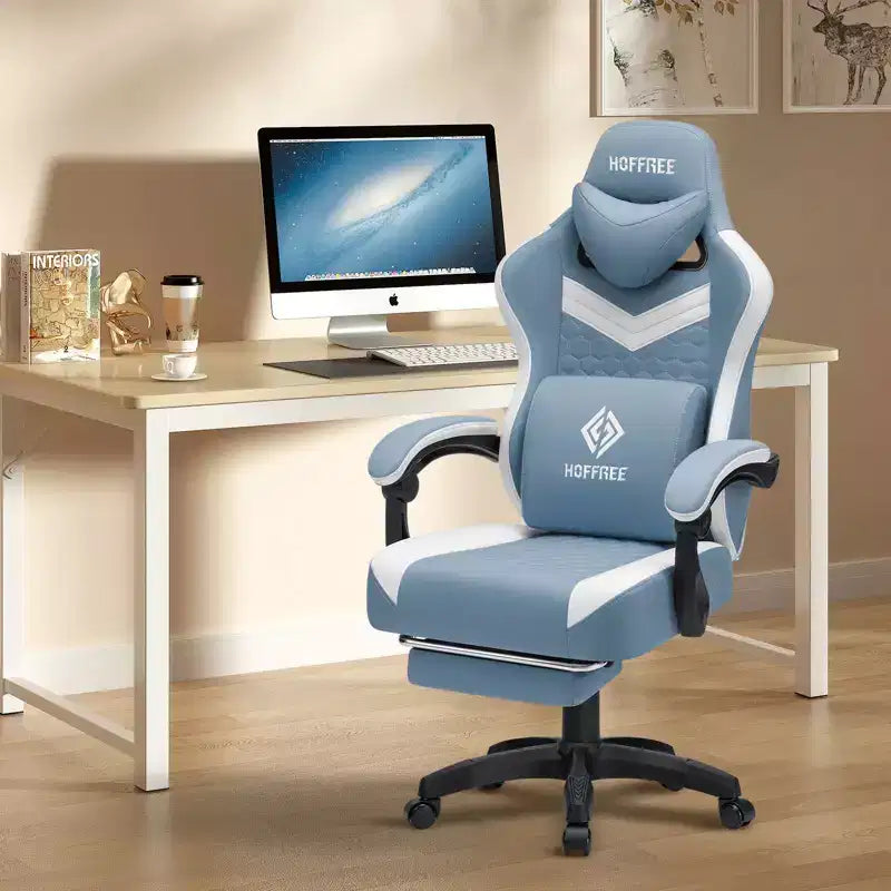 Chaise de bureau ergonomique de massage pour gamer en tissu respirant avec repose-pieds et réglable