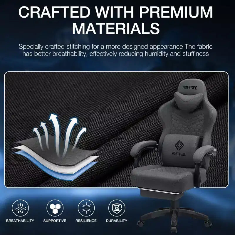 Chaise de bureau ergonomique de massage pour gamer en tissu respirant avec repose-pieds et réglable