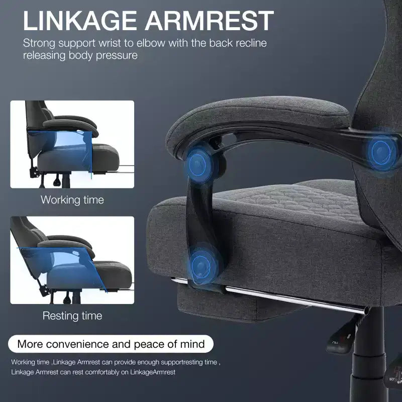 Chaise de bureau ergonomique de massage pour gamer en tissu respirant avec repose-pieds et réglable