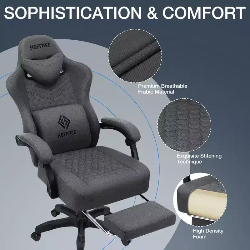 Chaise de bureau ergonomique de massage pour gamer en tissu respirant avec repose-pieds et réglable