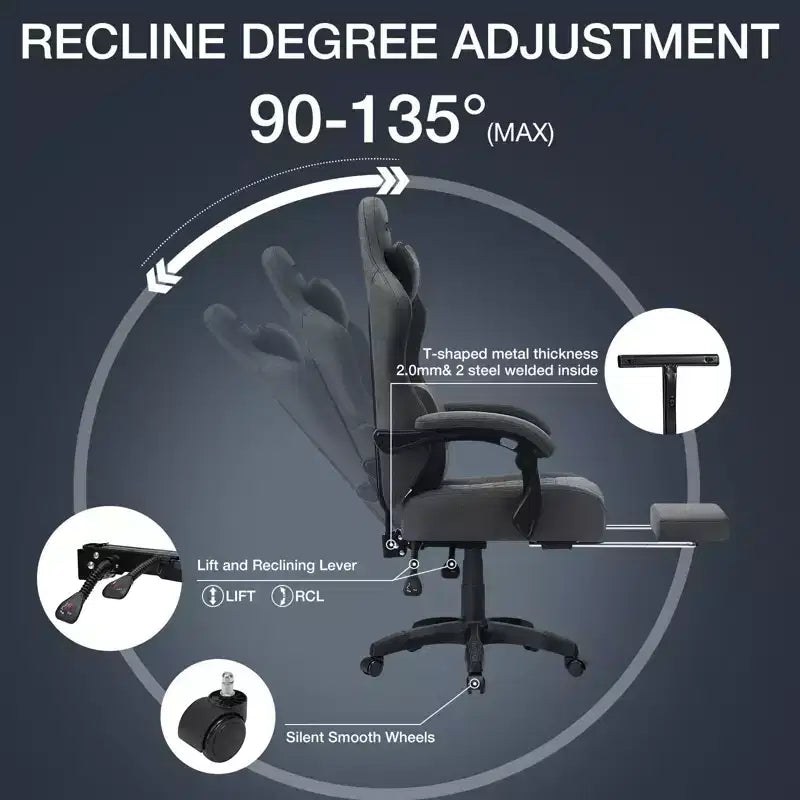 Chaise de bureau ergonomique de massage pour gamer en tissu respirant avec repose-pieds et réglable