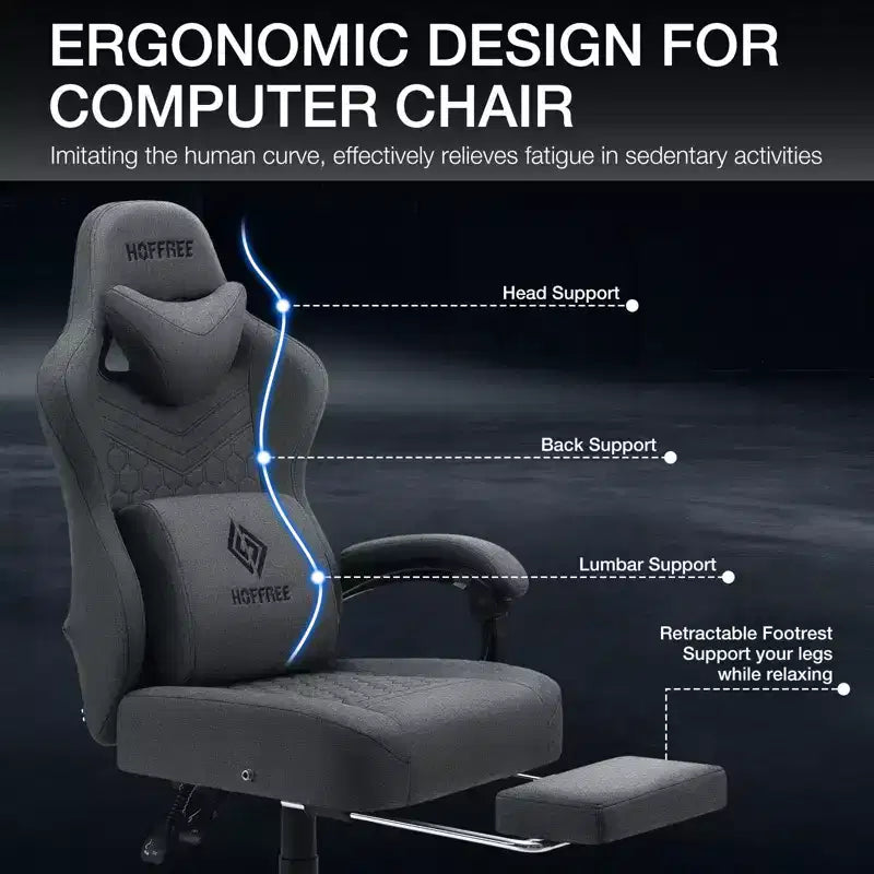 Chaise de bureau ergonomique de massage pour gamer en tissu respirant avec repose-pieds et réglable