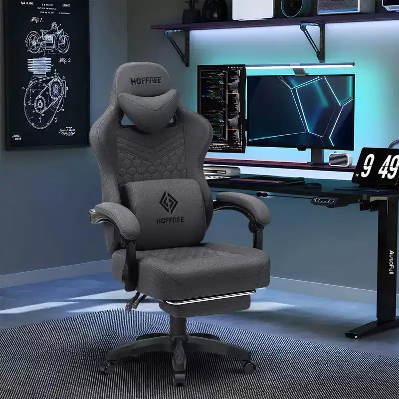 Chaise de bureau ergonomique de massage pour gamer en tissu respirant avec repose-pieds et réglable
