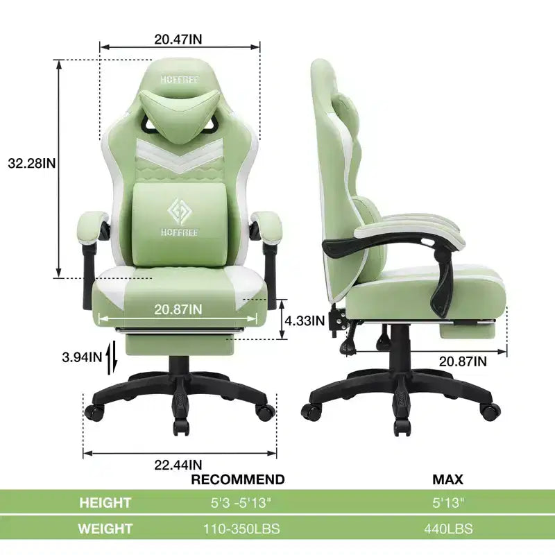 Chaise de bureau ergonomique de massage pour gamer en tissu respirant avec repose-pieds et réglable