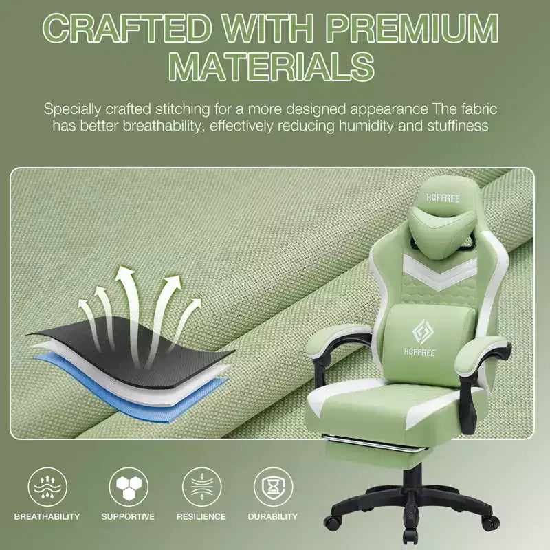 Chaise de bureau ergonomique de massage pour gamer en tissu respirant avec repose-pieds et réglable