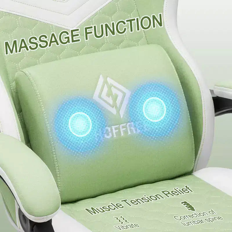 Chaise de bureau ergonomique de massage pour gamer en tissu respirant avec repose-pieds et réglable
