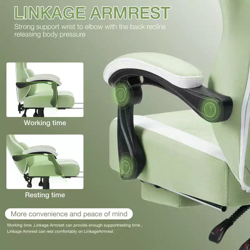 Chaise de bureau ergonomique de massage pour gamer en tissu respirant avec repose-pieds et réglable
