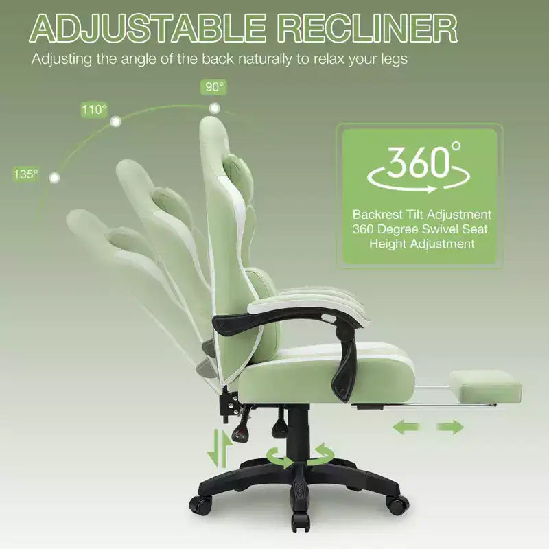 Chaise de bureau ergonomique de massage pour gamer en tissu respirant avec repose-pieds et réglable