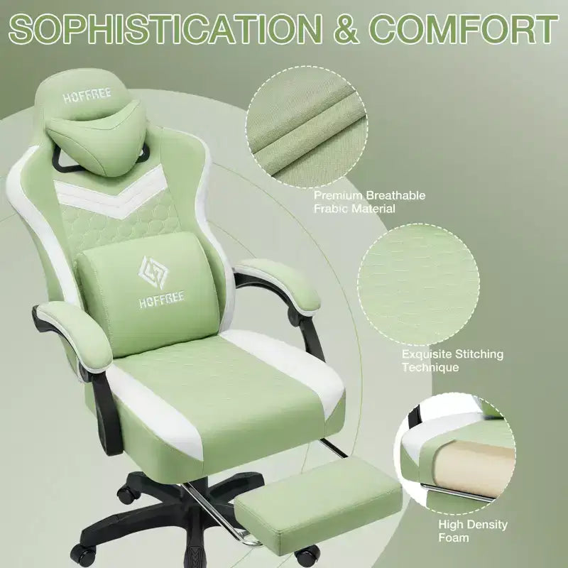 Chaise de bureau ergonomique de massage pour gamer en tissu respirant avec repose-pieds et réglable