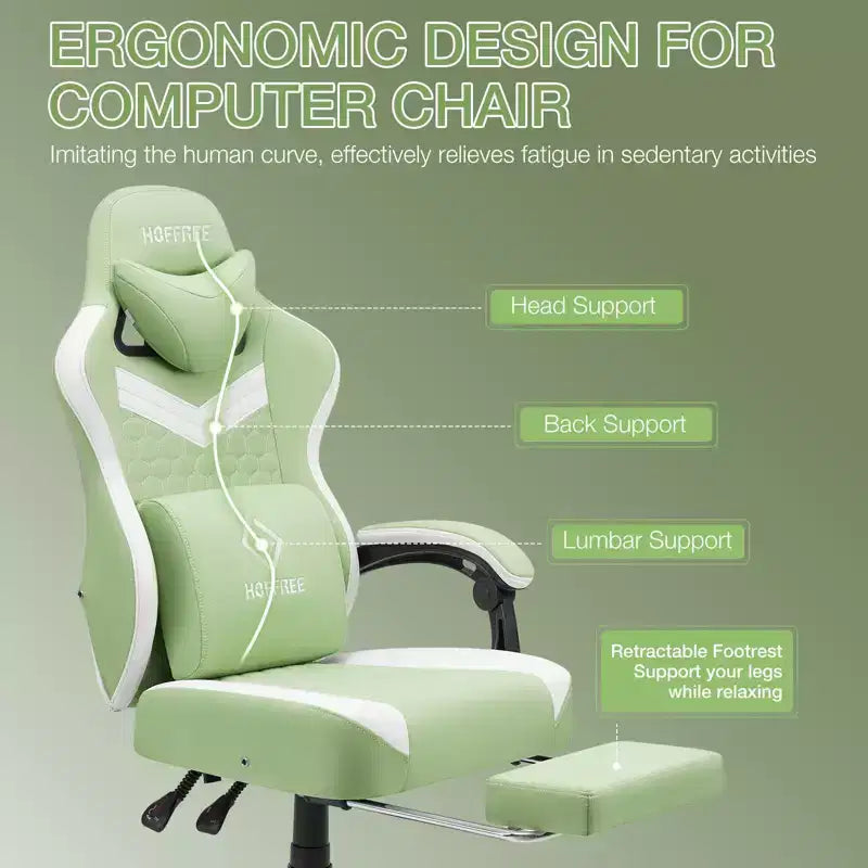 Chaise de bureau ergonomique de massage pour gamer en tissu respirant avec repose-pieds et réglable
