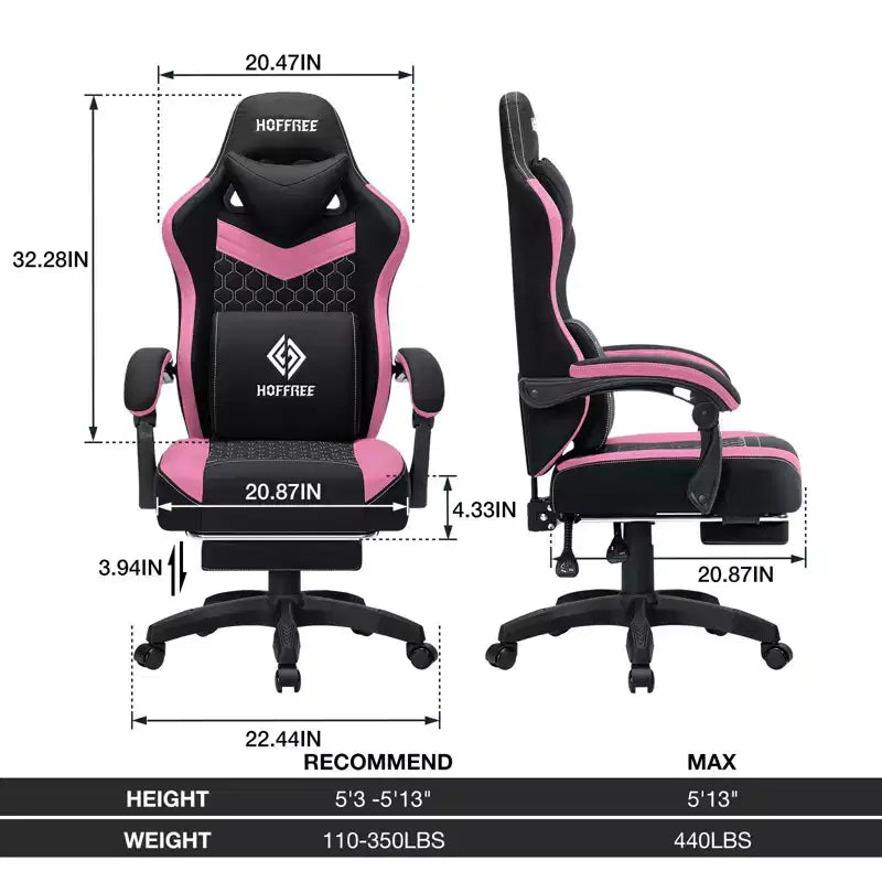 Chaise de bureau ergonomique de massage pour gamer en tissu respirant avec repose-pieds et réglable