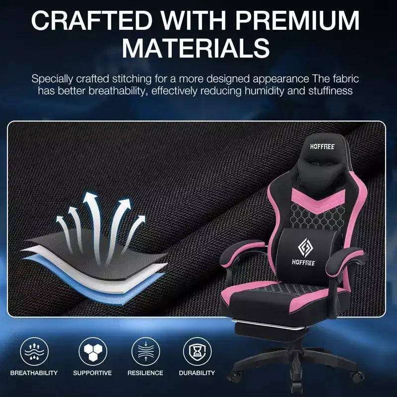 Chaise de bureau ergonomique de massage pour gamer en tissu respirant avec repose-pieds et réglable
