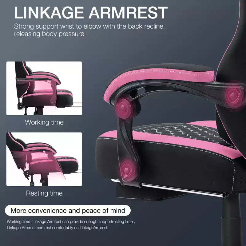 Chaise de bureau ergonomique de massage pour gamer en tissu respirant avec repose-pieds et réglable