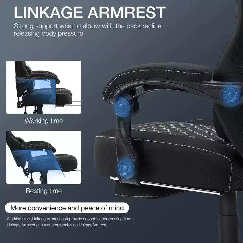 Chaise de bureau ergonomique de massage pour gamer en tissu respirant avec repose-pieds et réglable