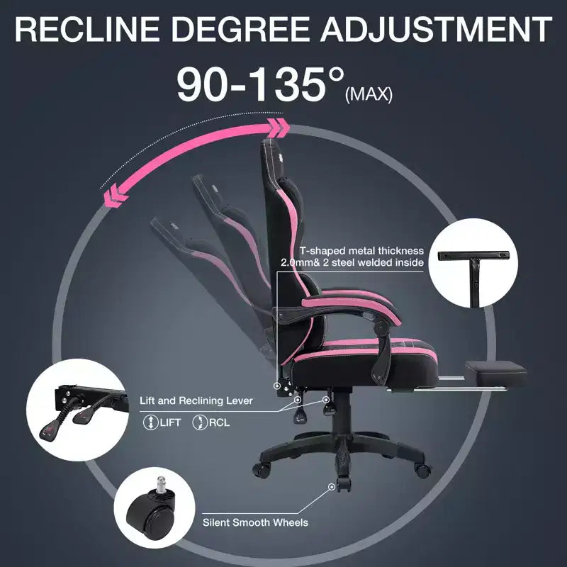 Chaise de bureau ergonomique de massage pour gamer en tissu respirant avec repose-pieds et réglable