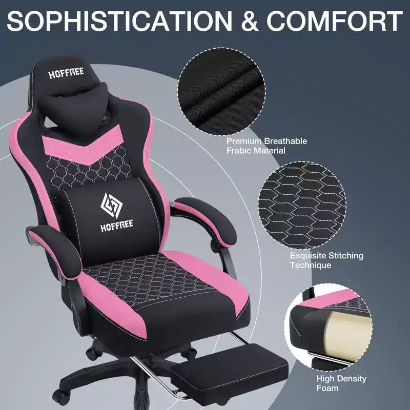Chaise de bureau ergonomique de massage pour gamer en tissu respirant avec repose-pieds et réglable