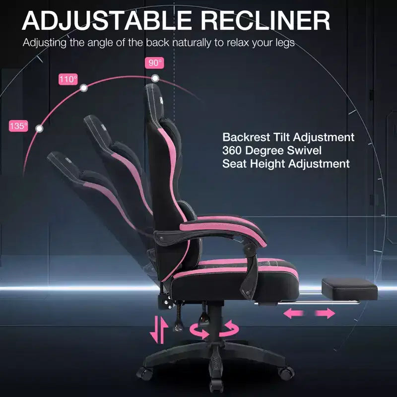 Chaise de bureau ergonomique de massage pour gamer en tissu respirant avec repose-pieds et réglable