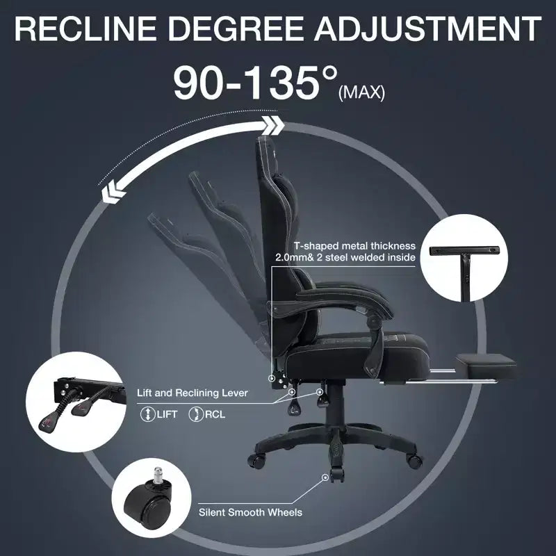 Chaise de bureau ergonomique de massage pour gamer en tissu respirant avec repose-pieds et réglable