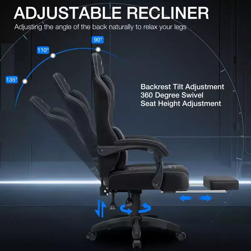 Chaise de bureau ergonomique de massage pour gamer en tissu respirant avec repose-pieds et réglable