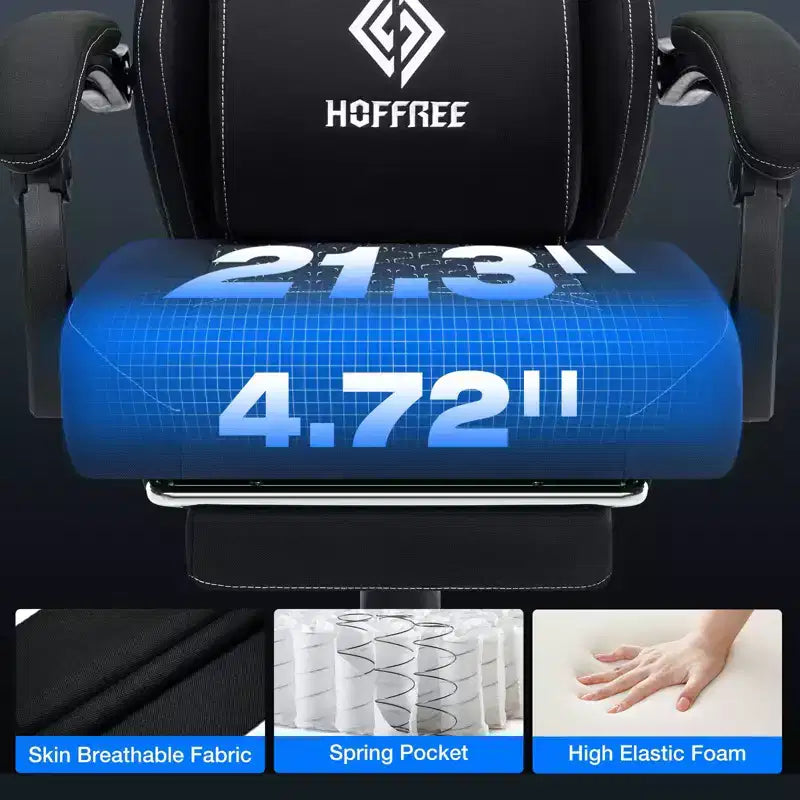 Chaise de bureau ergonomique de massage pour gamer en tissu respirant avec repose-pieds et réglable