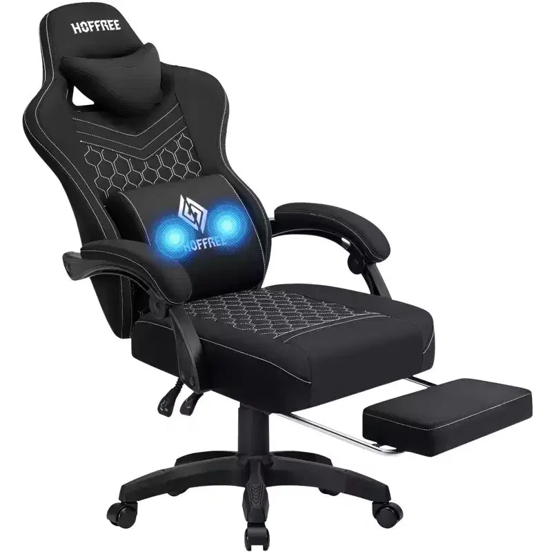 Chaise de bureau ergonomique de massage pour gamer en tissu respirant avec repose-pieds et réglable