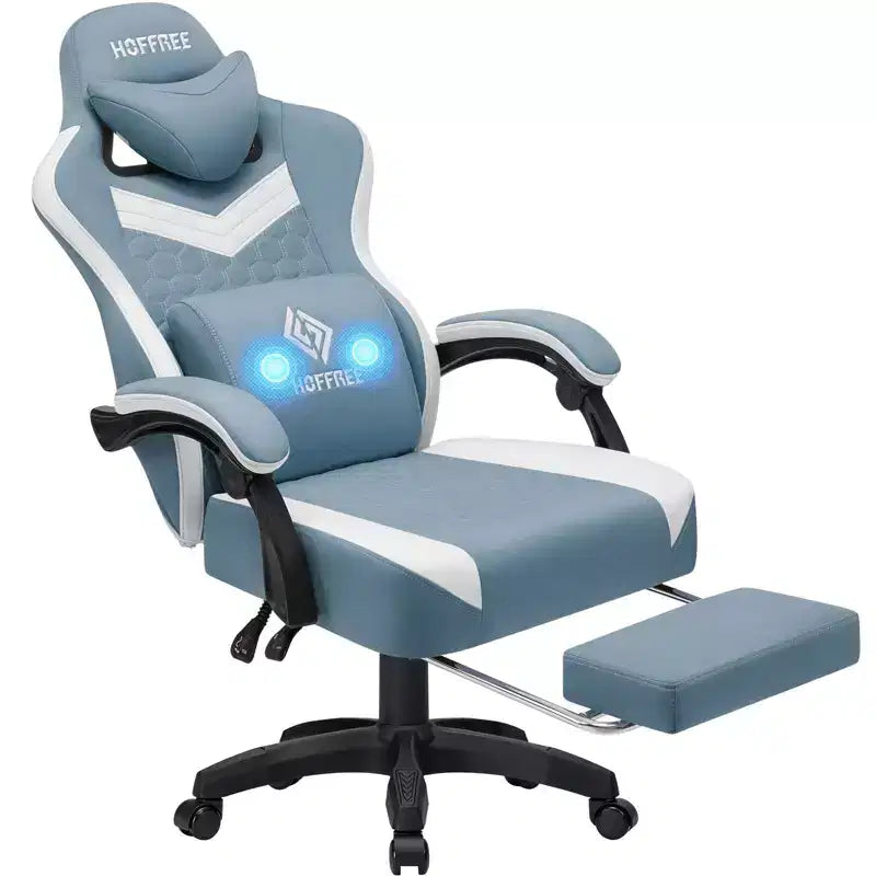 Chaise de bureau ergonomique de massage pour gamer en tissu respirant avec repose-pieds et réglable