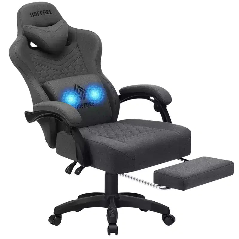 Chaise de bureau ergonomique de massage pour gamer en tissu respirant avec repose-pieds et réglable