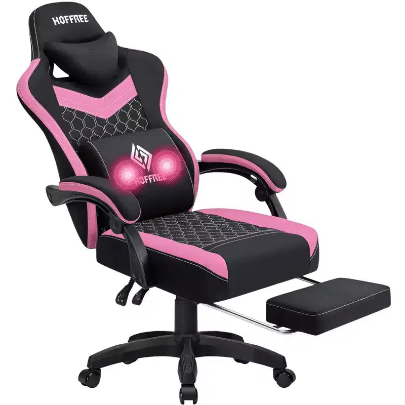 Chaise de bureau ergonomique de massage pour gamer en tissu respirant avec repose-pieds et réglable