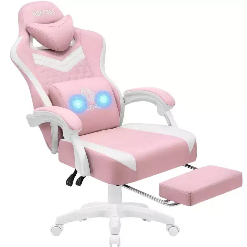Chaise de bureau ergonomique de massage pour gamer en tissu respirant avec repose-pieds et réglable