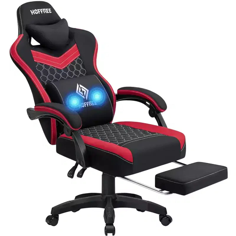 Chaise de bureau ergonomique de massage pour gamer en tissu respirant avec repose-pieds et réglable