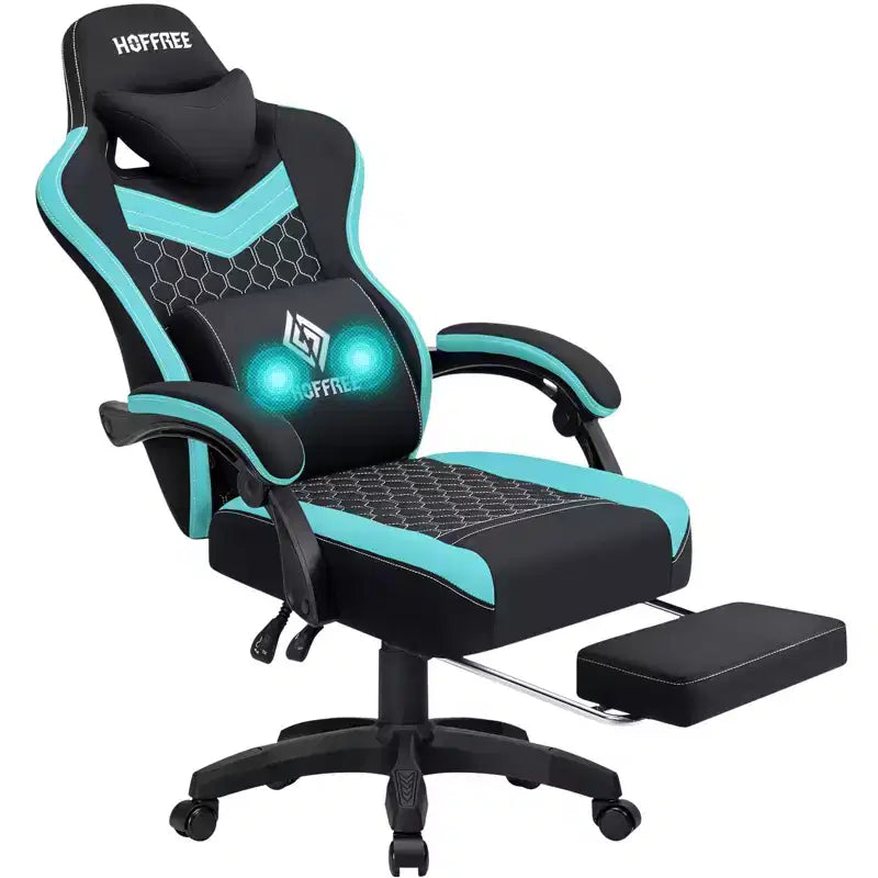 Chaise de bureau ergonomique de massage pour gamer en tissu respirant avec repose-pieds et réglable